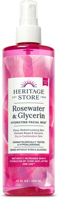 HERITAGE STORE Rosewater & Glycerin Hydrating Facial Mist - Dry Combination Skin Care - Rose Water Spray w/Vegetable Glycerine, Made Without Dyes or Alcohol, Hypoallergenic, 12 FL OZ