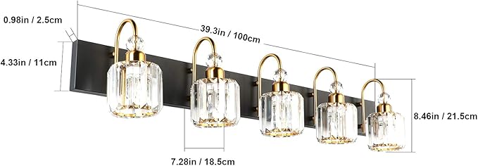 Ralbay Modern LED Bathroom Vanity Lights 5-Lights Crystal Vanity Lights Over Mirror Modern Black Bathroom Vanity Lighting Fixtures