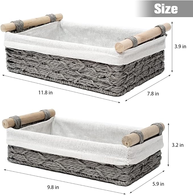 Storage Basket Wicker Baskets for Organizing Storage Bins for Countertop Toilet Paper Storage Basket for Toilet Tank Top (Set of 2,Grey)