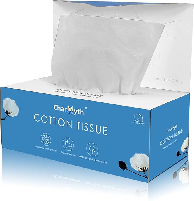 Extra Thick Disposable Face Towel, Disposable Makeup Removing Wipes, 100% USA Cotton and 100% Organic & Cruelty Free, Lint-Free Cotton Tissues for Sensitive Skin 100 Count