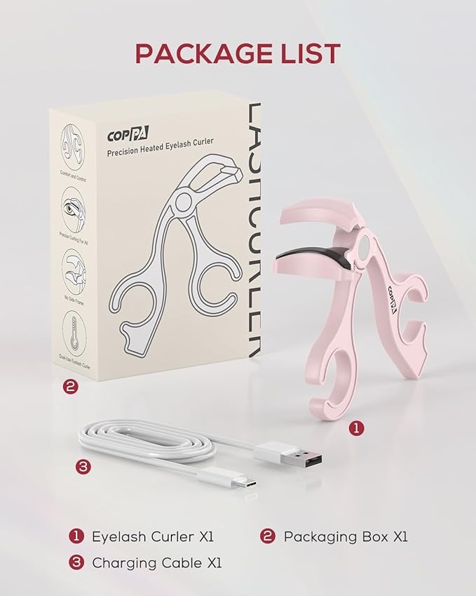 COPPA Heated Eyelash Curler, EC-1 Precision Type Lash Curler Open Style with 65°Heat & Dual-Use Corded Eyelash Curler Easy to Use for All Eye Shapes, No Pinching or Pulling Eyelash Eye Makeup Tool