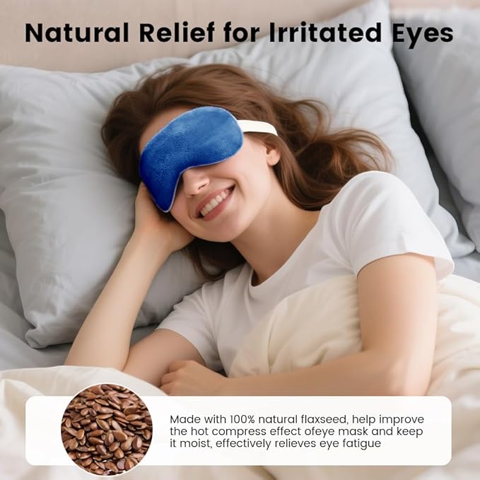 Microwave Heated Eye Mask, Steam Warm Compress for Dry Eyes, Work with Relieve, Blepharitis & Stye Treatment (Blue)