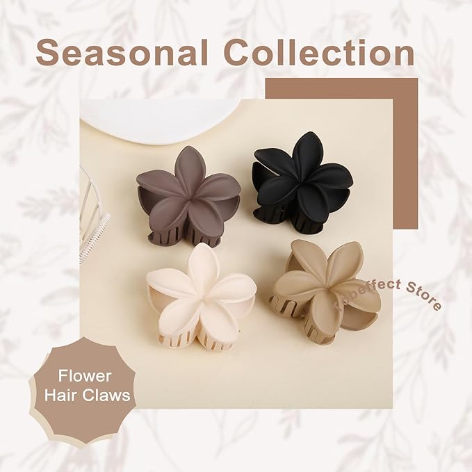 4 Pcs Flower Hair Clips for Women, Neutral Color Hawaiian Flower Hair Claw Clips, Cute Large Hibiscus Hair Claw Decorative Accessories For Thick and Thin Hair