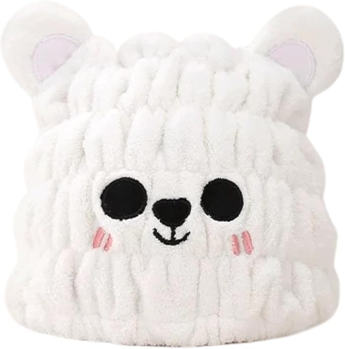 Microfiber Hair Towel Wrap for Kids, Snow Bear Dry Hair Cap Suck Water, Absorbent Quick Girls Boys Hair Drying Towel, Lightweight Bouncy Hat Headscarf