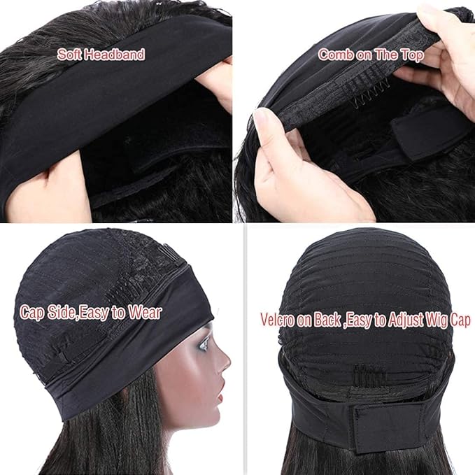 Aiterina Headband Wig Human Hair Deep Wave Headband Wigs for Black Women 24 inch Glueless Headband Wig Brazilian Virgin Hair None Lace Front Wigs Machine Made Headband Wigs