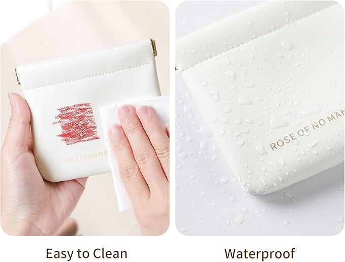 2 Pack Small Makeup Bag for Women, New Organosilicon Super Fiber PU Leather Mini Cosmetic Bag for Travel, Coin Purse Organizer Storage Pouch (Printed with Phrase, Cream)
