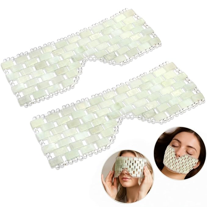 ZOOFOX 2 Pieces Jade Eye Mask, Green Jades Stone Cooling Sleep Eye Masks, Weighted Facial Mask with 100% Real Jade for Hot and Cold Therapy to Eliminate Wrinkles, Puffiness, Irritation and Anti Aging