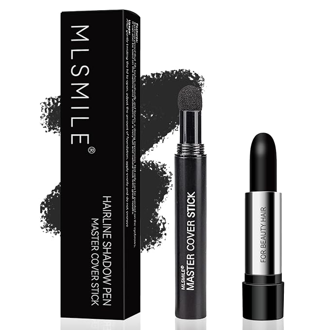 Root Touch Up Set - Hair Color Stick & Dye Pen, 2 Powder Shadows, Instant Gray Hair Coverage, Cover Hairline Precisely Naturally, Portable Grey Hair Concealer for Men Women, Sweatproof - Black
