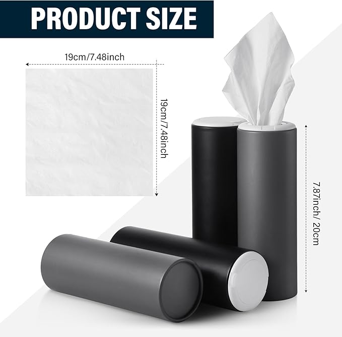 Mifoci 12 Pack Car Tissue Holder with Facial Tissues, Cylinder Car Tissues Box for Vehicle Cup Holders Refill Round Container (Black, Gray)