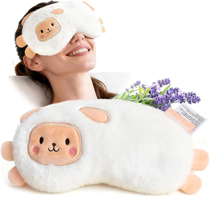 Lavender Weighted Eye Pillow for Yoga, Microwavable Moist Heat Eye Compress Mask Pillow with Washable Cover for Relaxation, Sleeping, Meditation, Yoga, Spa, Migraine Relief