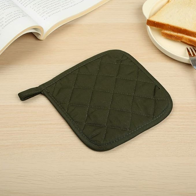100% Cotton Potholders Kitchen Everyday Basic Terry Pot Holder Heat Resistant Large Coaster Hot Pads Kit Trivets Set for Cooking and Baking Set of 6 Olive Green