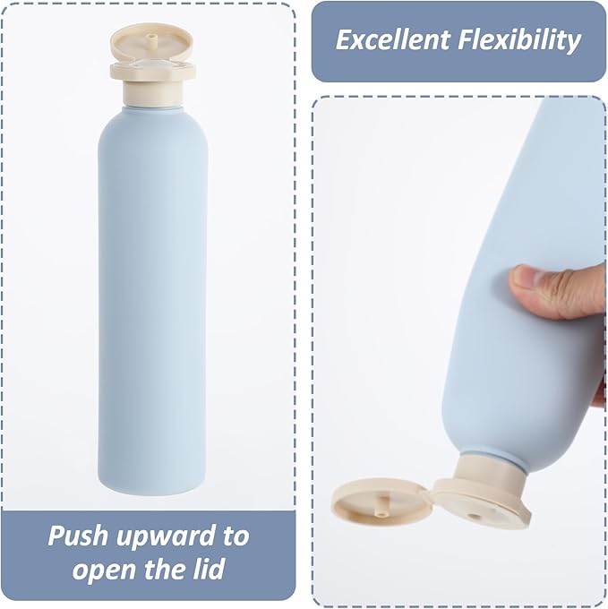2-Pack Squeeze Bottles, 260ml Plastic Refillable Travel Containers with Flip Cap - Leak Proof for Shampoo, Creams, Lotion, Conditioner (Blue + Pink)