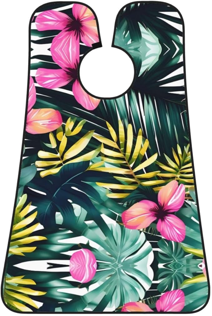 Tropical Summer Hawaiian Flower Palm Leaves Print Beard Bib Apron For Men, Beard Hair Catcher For Men Shaving Trimming,Beard Cape Cloth