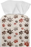 Brown Dog Paws Tissue Box Cover Holder Stylish PU Leather Square Tissue Box Cover with Metal Button Waterproof Napkin Holder for Home Office Car Bathroom Decor