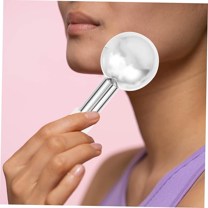 FRCOLOR 2pcs Stainless Steel Facial Ice Globes for Skincare Handheld Massage Tool for Face and Neck Ergonomic Design for Muscle Relief and Swelling Reduction
