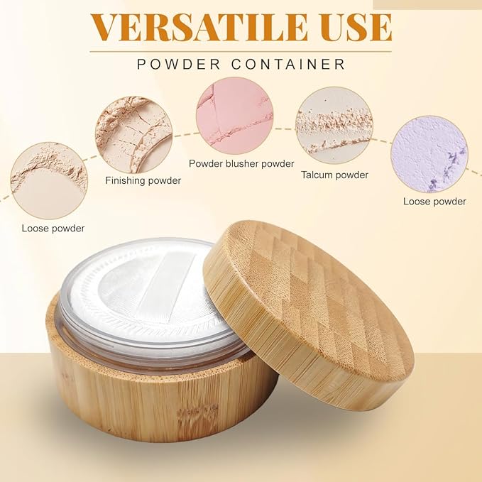 1Pk (30ml/1oz) Bamboo Empty Loose Powder Puff Case Container With Soft Sponge Puff and Sifter Lids Refillable Face and Baby Skin Care Talcum Powder Storage Holder For Travel Home Daily Use
