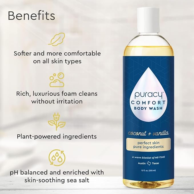 Puracy Body Wash - Natural Body Wash for Women, Men, Kids - Pure Plant Ingredients, Moisturizing Shower Gel, Body Soap for Dry Sensitive Skin, Gently Scented (Coconut Vanilla, 12 oz/355 ml)