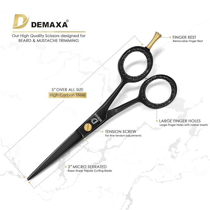 5" Professional Mustache Scissors Beard Scissors for Men with Fine tip Tweezers 1 Mustache Comb 1 Beard Comb & Pouch – Beard Trimming kit & Mustache Kit (Black Shears With Tweezer)