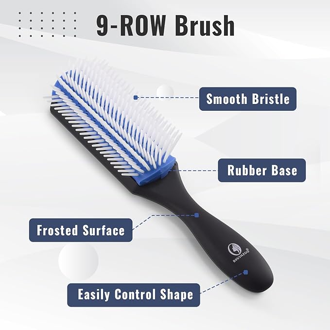 Hair Brush Set, Detangler Brush for Natural 3/4abc Curly Hair, Hair Brushes for Women Men Kids Detangling Styling with Spray Bottle (Blue)
