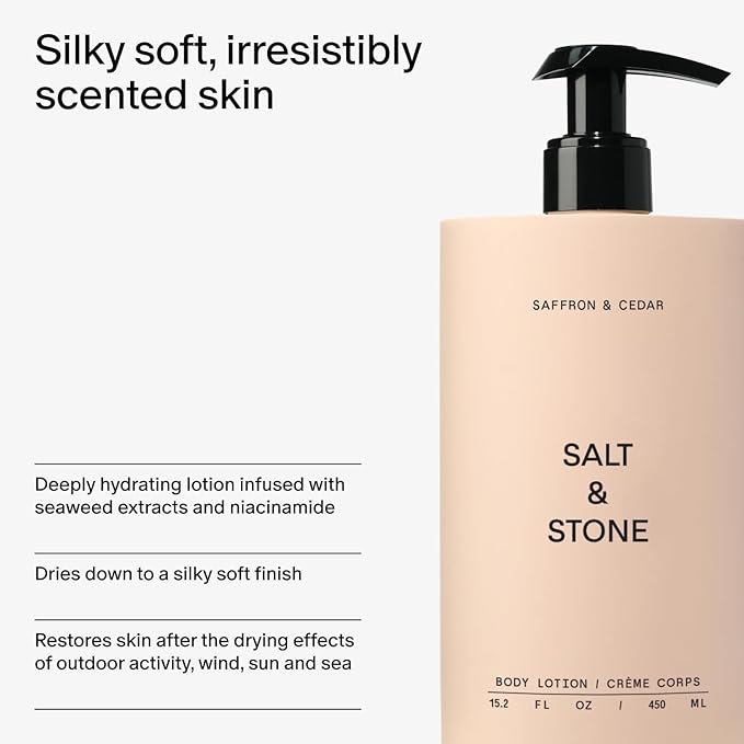 Salt & Stone Body Lotion for Women & Men | Saffron & Cedar | Hydrates, Nourishes & Softens Skin | Restores Dry Skin | Fast-Absorbing | Cruelty-Free & Vegan | 15.2 fl oz