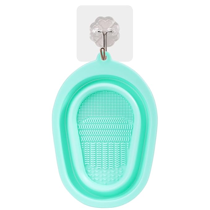 DUcare Foldable Silicone Makeup Brush Cleaner Bowl Portable Cleaning Tool for Brushes, Powder Puffs, and Sponges (Green)