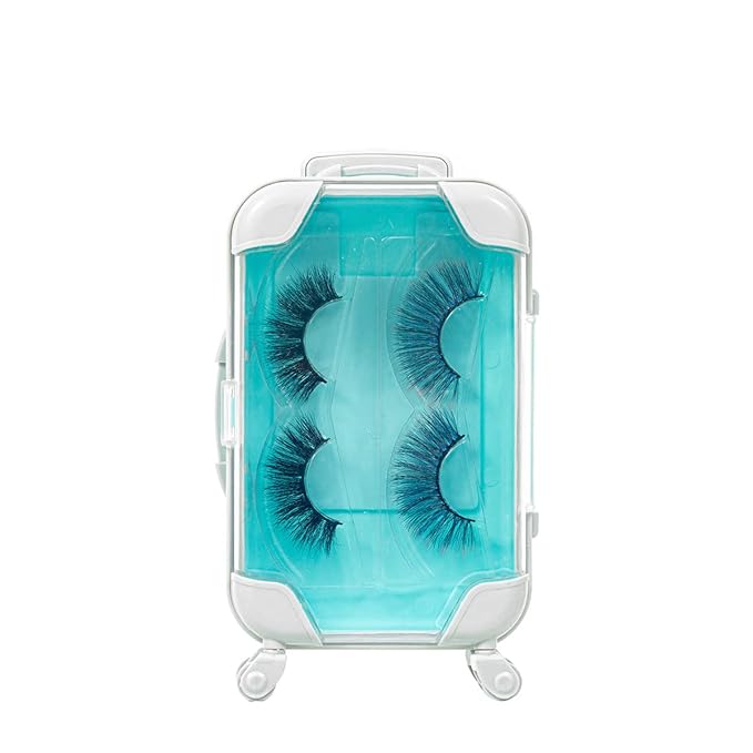 Fake Eyelash Organizer Case Eyelash Extension Mini Suitcase Lashes Organizer Packing Makeup Container Luaage Box for Women Travel 2 Eyelash Tray (Blue)