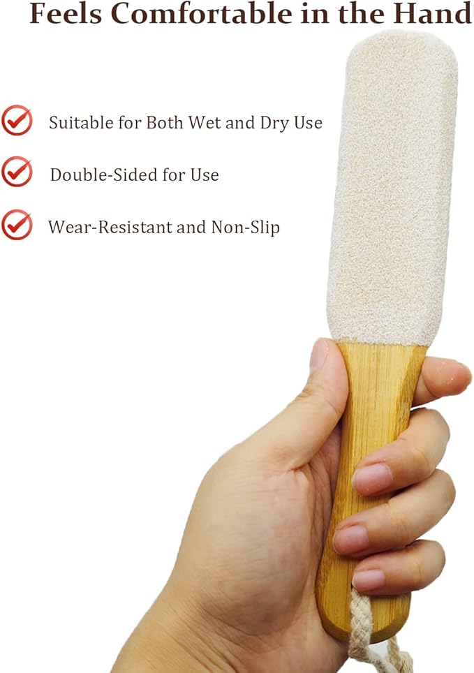 Pumice Stone Foot File, 2 Pack Wooden Pedicure Foot Scrubber Remover for Feet, Heels, Elbows, Hands in Shower, Professional Foot Rasp for Wet and Dry Feet, Foot Care Tools for Women Men（White）