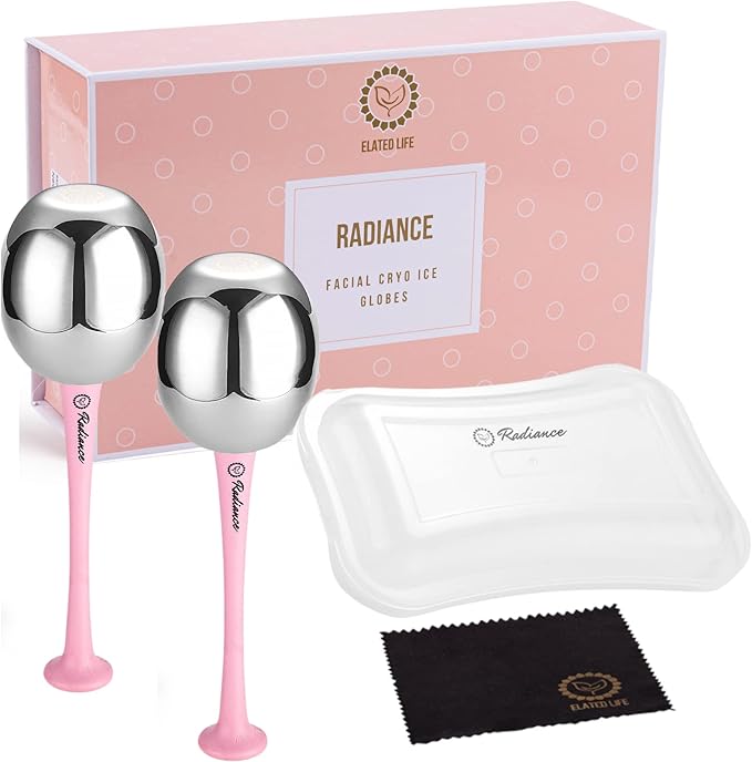 RADIANCE Ice Globes for Facials Skin Care - Cryo Globes, Non Shatter, Face Cooling Cold Stainless Steel, Cryo Freeze Tool Roller for Depuffing Eyes, Face Massage with a Storage Case & Polish Cloth