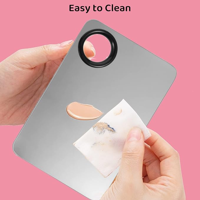 Makeup Mixing Palette with Foundation Brush and Makeup Spatula, Stainless Steel Makeup Palette Tray Mixer Nail Art Palette Mixing Tray