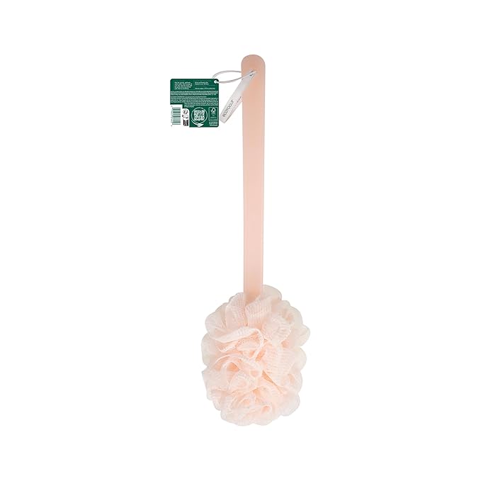EcoTools 2-in-1 EcoPouf Bath Brush, Loofah Brush for Bath & Shower, with Long Handle & Recycled Netting for Cleansing & Exfoliating, Back Brush for Men & Women, Eco-Friendly & Cruelty-Free, 1 Count