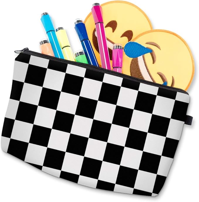 Deanfun Cosmetic Bag for Women, Black White Lattice Waterproof Makeup Bags Roomy Toiletry Pouch Travel Accessories Gifts (51782)
