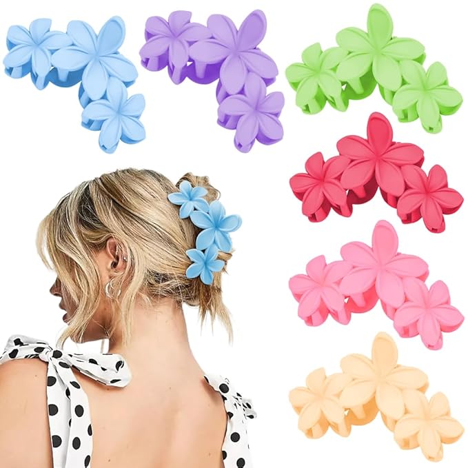 Ahoney 6PCS Flower Hair Clips for Women Strong Hold Nonslip, Big Flower Claw Clip for Thick Hair, Hawaiian Hibiscus Cute Hair Clips Beach Hair Accessories for Women Girls 13