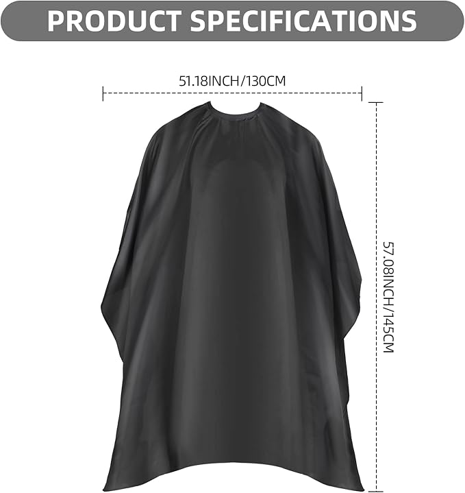 Professional Hair Cutting Cape with Adjustable Snap Closure, Salon Barber Cape,Waterproof Hairdressing Salon Cape - 57" x 51"(Black)