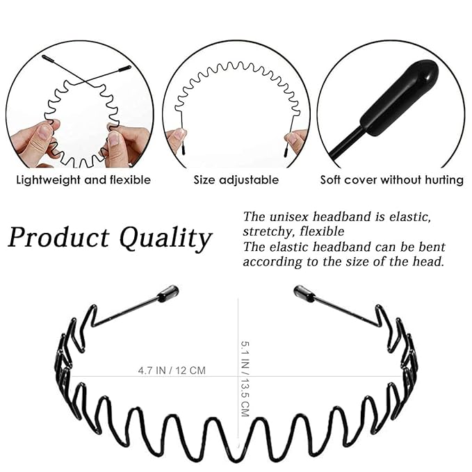 Zig Zag & Wave Metal Headband Set – High & Low Profile Textured Hair Bands | For Thick/Long & Fine/Short Hair | for Yoga Skincare Sport & Daily Use Complete Hair Accessory Gifts