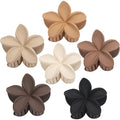 Hawaiian Plumeria Flower Claw Hair Clips - 6 Pcs Large for Thick Hair and Thin for Beach, Hair Accessories for Women and Girls - Khaki