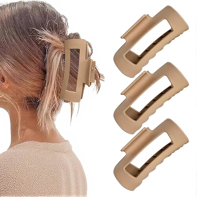 Fashion Hair Clips, Cloud Hair Pins for Women, 3.9 inch Hair Claw Clip for Thick/Fine/Thin/Curly Hairstyle, Khaki 3 Pack