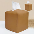 HOMOTEK 2 Pack Tissue Box Cover, Square PU Leather Tissue Holder, Decorative Facial Tissue Cube Paper Organizer Dispenser for Bathroom, Night Stands, Desk, Car 5X5X5'' - Camel, Pebble Grain