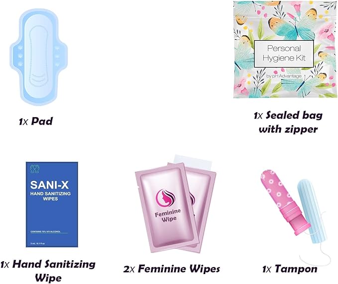 Menstrual Kit All-in-One 10 Pack | Convenience on The Go | Period Kit Pack for Travelling, Tweens & Teenager | Individually Wrapped Feminine Hygiene Product (Butterflies)