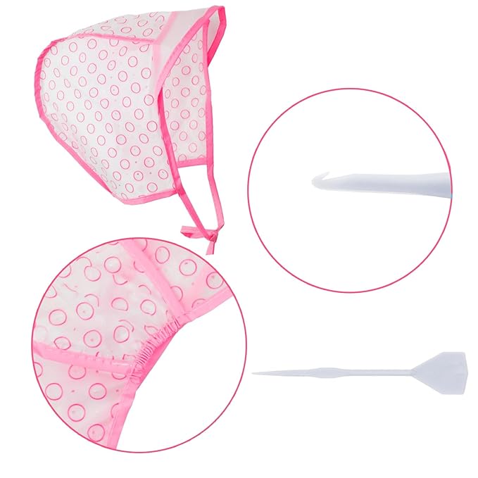 Hair Highlighting Cap, Pink Hair Coloring Frosting Dye Kit with Plastic Crochet Hook for Salon DIY Hair Dyeing Hairdressing