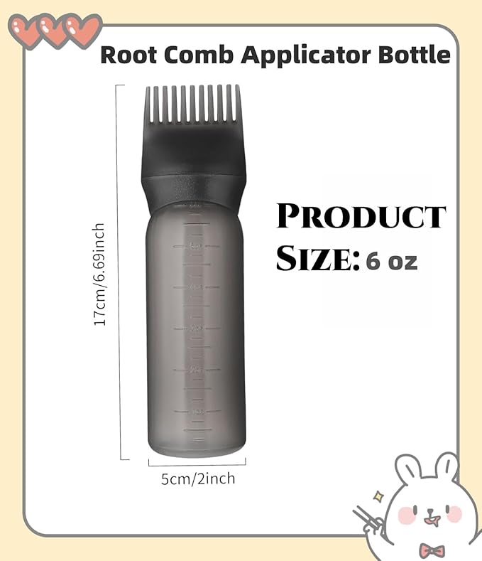 2 Pack Root Comb Applicator Bottle Oil Applicator for Hair Dye Hair Oiling Bottle with Graduated Scale, 6 Ounce (Black & Pink)