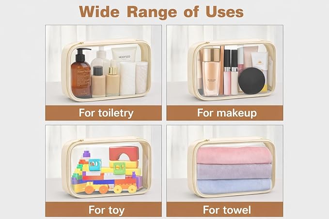 Clear TSA Approved Toiletry Bag Set - 3 Pack (Large, Small and Mini) Clear Cosmetic Bag with Zipper, Quart Size Travel Essentials Organizer Perfect for Carry-On Luggage (Opaque White)