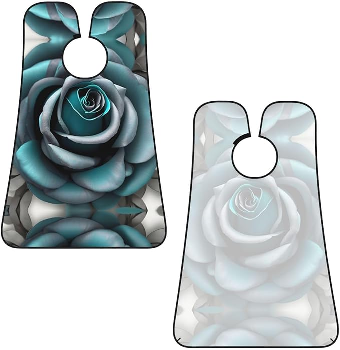 Teal Gray Rose Print Beard Bib Apron For Men, Beard Hair Catcher For Men Shaving Trimming,Beard Cape Cloth