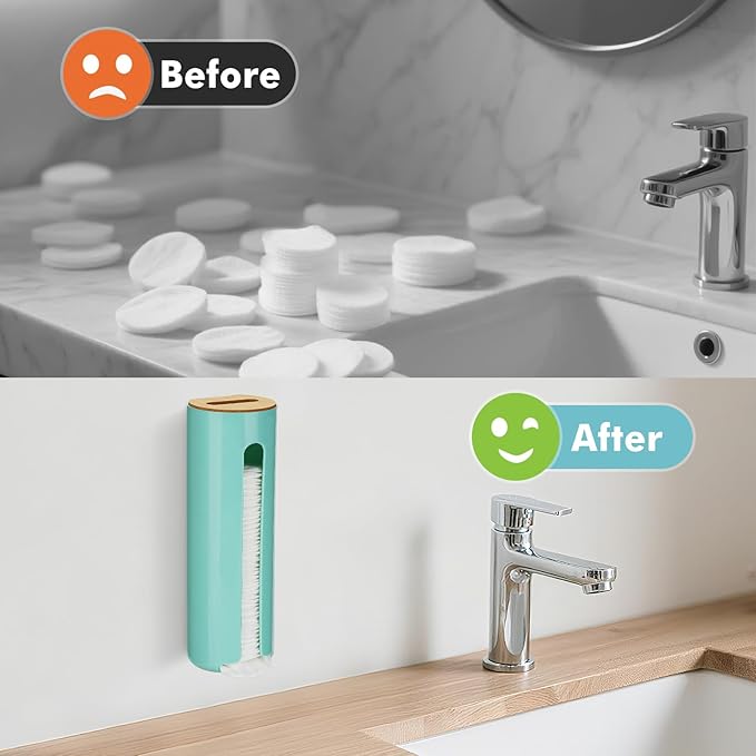 Cotton Pad Holder, Wall Mounted Cotton Rounds Holder Dispenser Face Pad Holder Makeup Organizers Containers for Bathroom (Green)