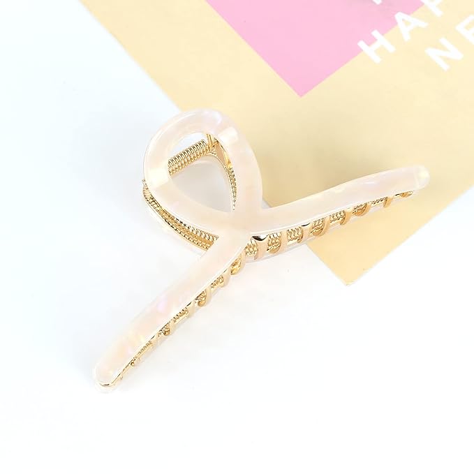 Big Hair Claw Clips Butterfly Hair Clips for Women 4.7" Large Acetate Metal Hair Claw Clip for Girls Hair Accessories for Long Thick Hair (Pearly White)