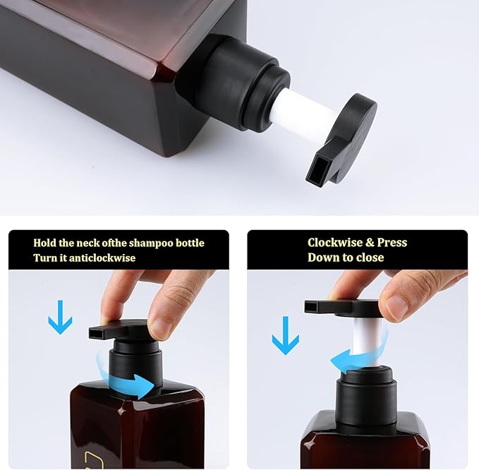 Shampoo and Conditioner Dispenser Shower Soap Bottles 3 Pack 550ml/18.6oz Refillable Shampoo Pump Bottle Dispenser Plastic Empty Body Wash Dispensers with Stylish Permanent Labels for Bathroom (Black)