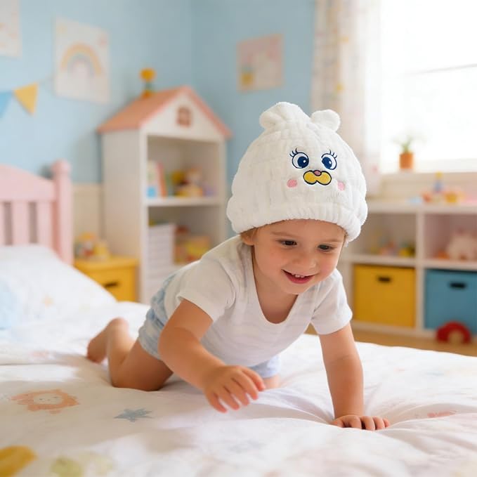 2 PCS Microfiber Hair Towel Wrap for Kids, Girls & Women,Cute Unicorn and White Rabbit Dry Hair Cap - Super Absorbent Quick Drying, Lightweight Turban Towel for Wet Hair