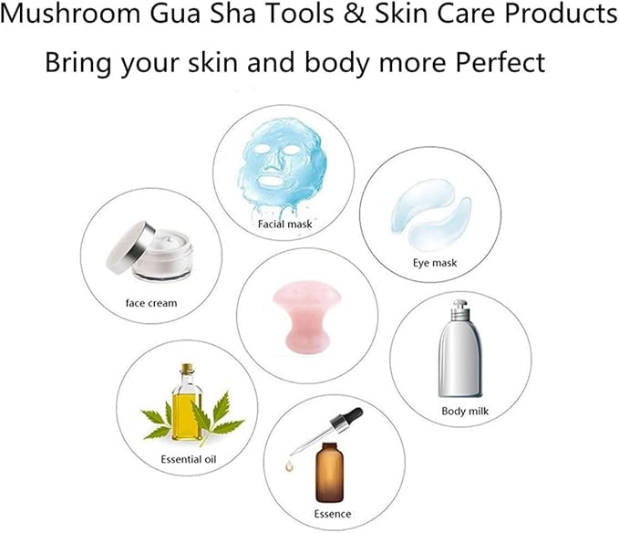 2pieces Gua Sha Tool,Gua Sha Scraping Massage Tool,Crystal Chakra Healing Stone,Mushroom Shape Guasha Facial Massage Stone for Eye Face Neck Skin Body Beauty Spa Relaxing Set(Rose Quartz)