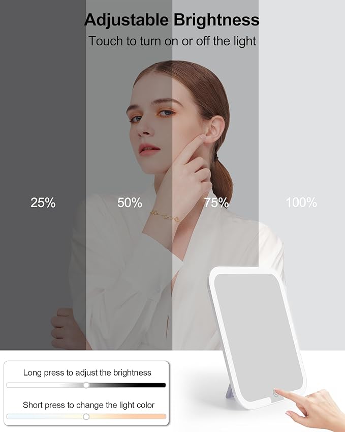 Relavel Travel Makeup Bag With LED Mirror, Portable Cosmetic Organizer Bag with Adjustable Brightness in 3 Color Scenarios, Small Train Case with Detachable Dividers for Trip- Green
