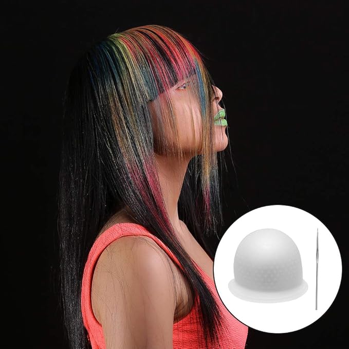 FRIUSATE Hair Coloring Highlighting Cap, 2 Pieces Silicone Highlight Cap Pull Through Caps Hair Coloring Frosting Cap with Hook, Hair Highlighting Kit Gloves and Brush for Salon Tools Women Men