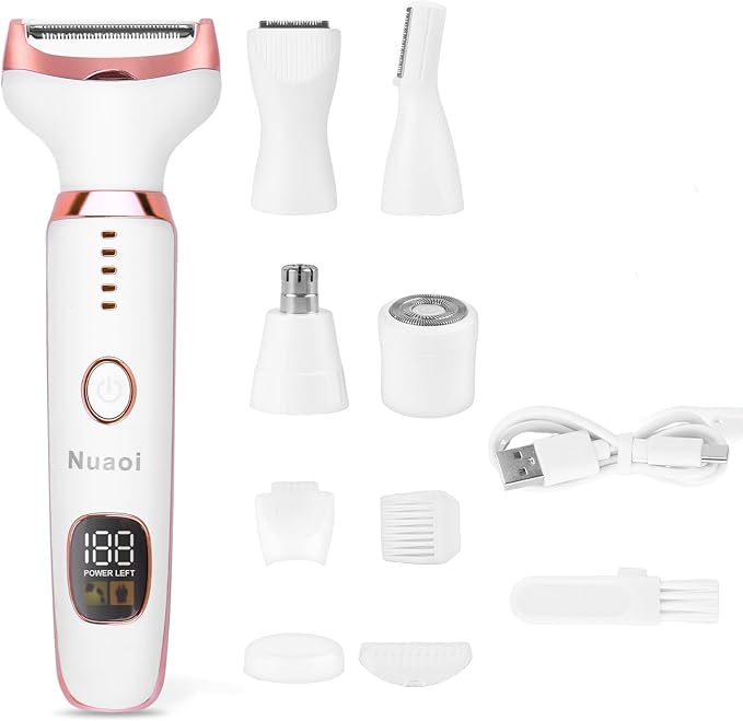 Electric Shaver Razors for Women - 5 in 1 Bikini Trimmer for Women Body Hair Trimmer Facial Hair Removal Cordless Rechargeable Body Shaver for Face Chin Arms Underarm Legs Arms Eyebrow (Pink)